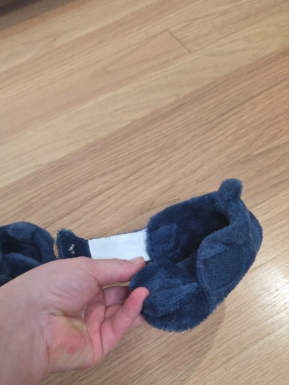 Navy Plush Baby Booties with Button Accent